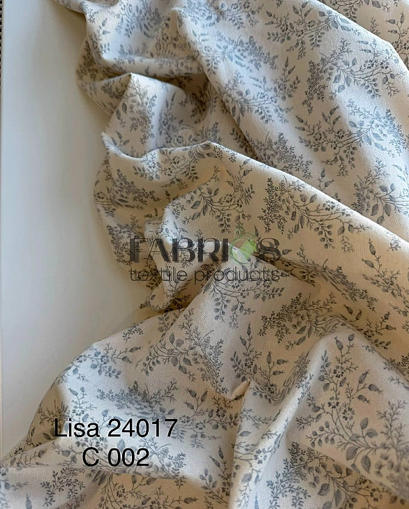 LISA 24017-C002 Тепла бавовна  принт рослинний гілочки сірі на айворі 100% бавовна  150 см 150 грам/