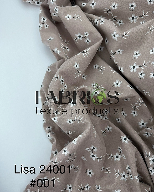 LISA 24001 C 001 Тепла бавовна принт квіти білі на бежевому 100% бавовна 150 см 150 грам/м.кв.