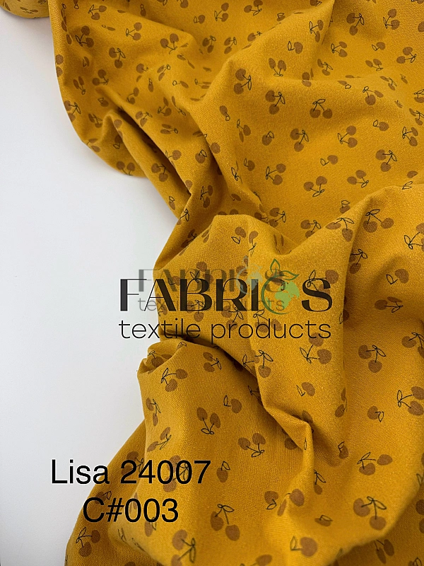 LISA 24007 C 003 Тепла бавовна принт фрукти,ягоди, овочі вишеньки на гірчичному 100% бавовна 150 см
