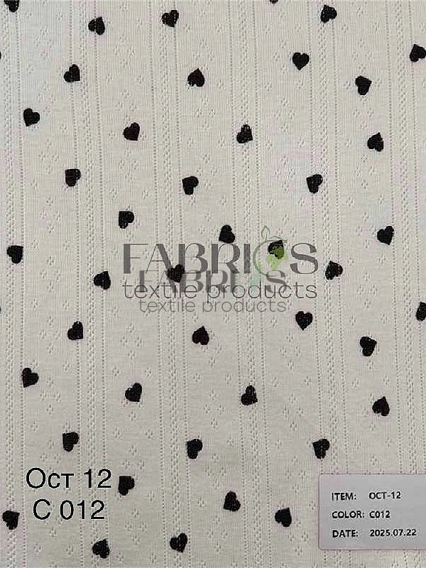 OCT12-C012 Ажурний трикотаж  принт LOVE сердечки чорні на молочному 100% бавовна  175-180 см 170 гра