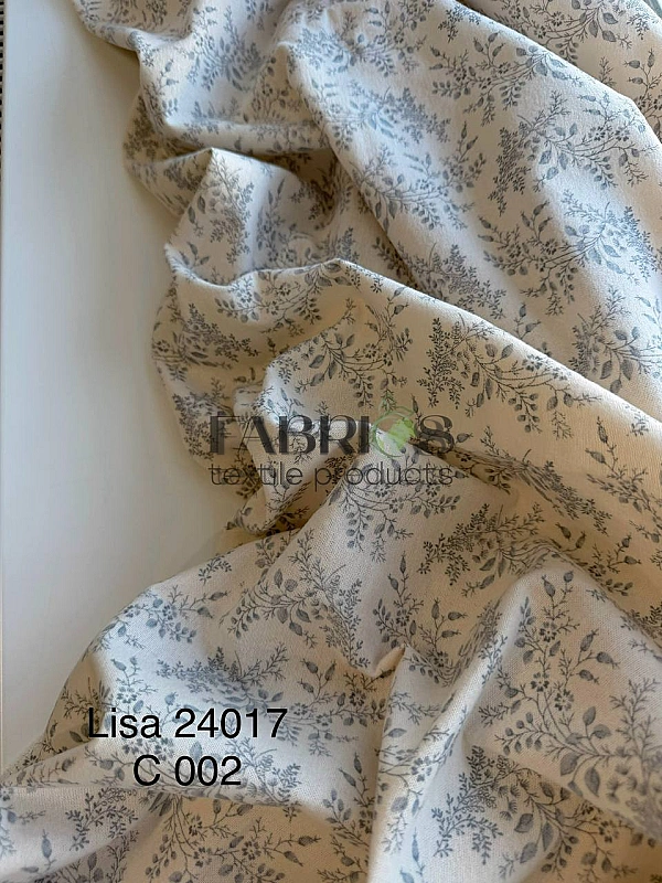 LISA 24017-C002 Тепла бавовна  принт рослинний гілочки сірі на айворі 100% бавовна  150 см 150 грам/