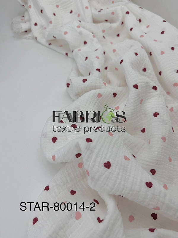 STAR-80014-2 Муслін жатка 2-х шаровий принт LOVE сердечки дрібні кольорові на молочному 100% бавовна
