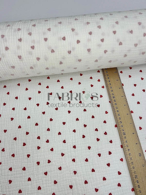 M 308 C3 Муслін жатка 2-х шаровий принт LOVE сердечки коричневі дрібні на айворі 100% бавовна 135-14