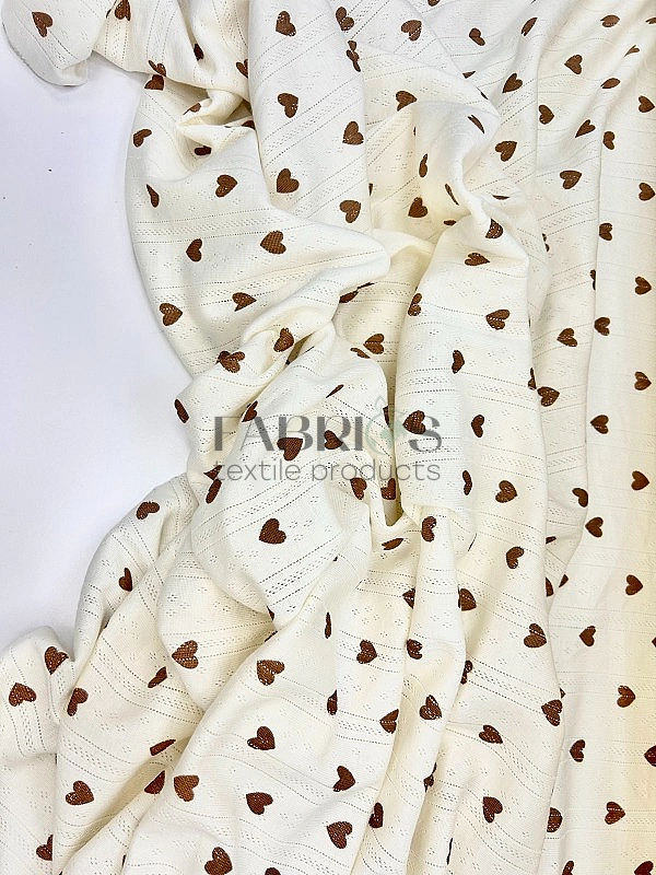 OCT 41 C 03 Ажурний трикотаж  принт LOVE сердечки коричневі на айворі 100% бавовна  175-180 см 170 г