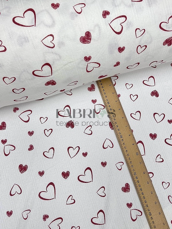 OCT 50 C 02 Ажурний трикотаж   LOVE Сердечки намальовані червоні на молочному 100% бавовна  185-195