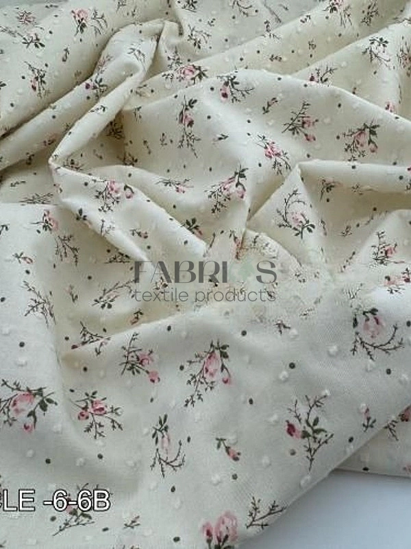 BM 0302 батист  принт квіти троянди з зеленими листочками та крапочками на айворі 100% бавовна  140-