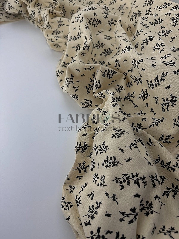 LISA 24004 C 002 Тепла бавовна принт рослинний гілочки чорні на айворі 100% бавовна 150 см 150 грам/