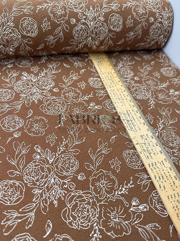 LISA 24006 C 001 Тепла бавовна принт квіти намальовані на коричневому 100% бавовна 150 см 150 грам/м