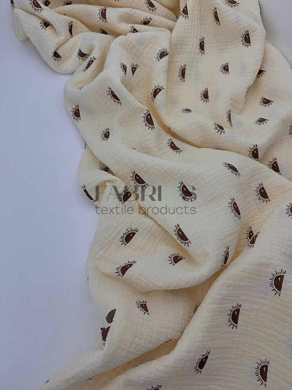 STAR-80010 | MUSLIN PRINTING-STAR-80010 Муслін жатка 2-х шаровий принт дитячий сонечко на айворі 100