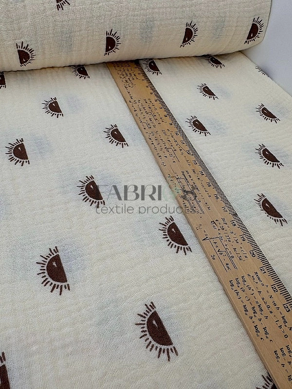 STAR-80010 | MUSLIN PRINTING-STAR-80010 Муслін жатка 2-х шаровий принт дитячий сонечко на айворі 100