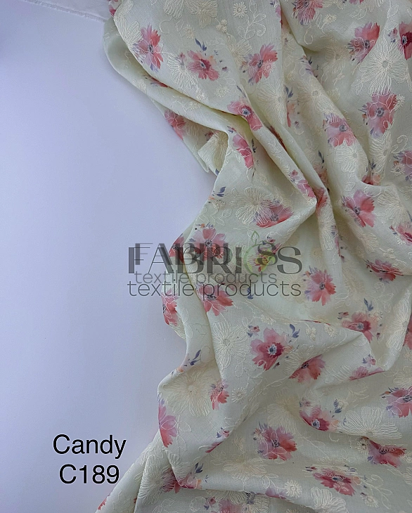 CANDY-C189 батист принт квіти вишивка акварельні рожеві на лимонному 100% бавовна 135см 90-100 грам/