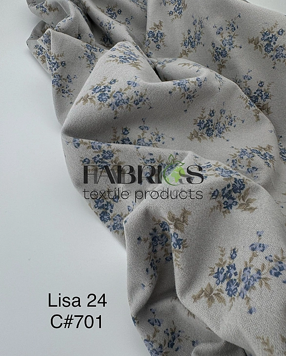 LISA-24 701 Тепла бавовна принт квіти блакитні букети на сірому 100% бавовна 150 см 150 грам/м.кв.
