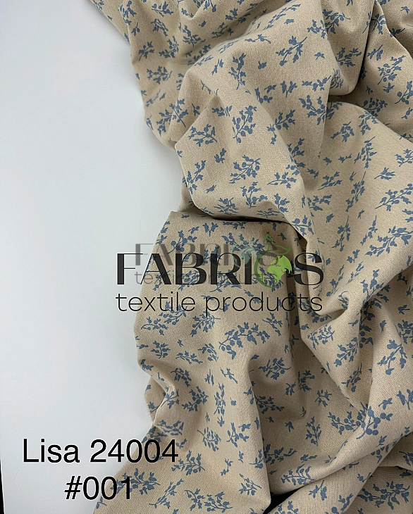 LISA 24004 C 001 Тепла бавовна принт рослинний гілочки блакитні на бежевому 100% бавовна 150 см 150