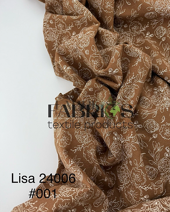 LISA 24006 C 001 Тепла бавовна принт квіти намальовані на коричневому 100% бавовна 150 см 150 грам/м