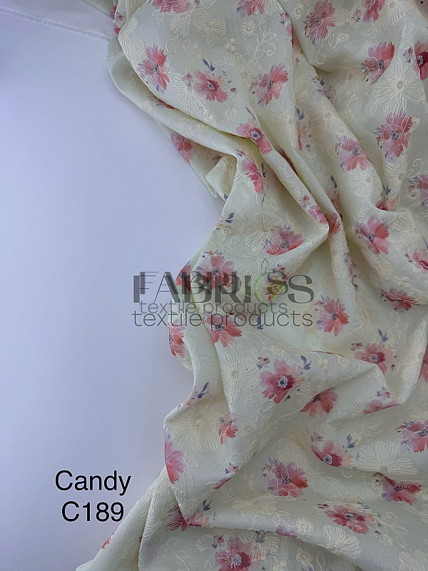 CANDY-C189 батист принт квіти вишивка акварельні рожеві на лимонному 100% бавовна 135см 90-100 грам/