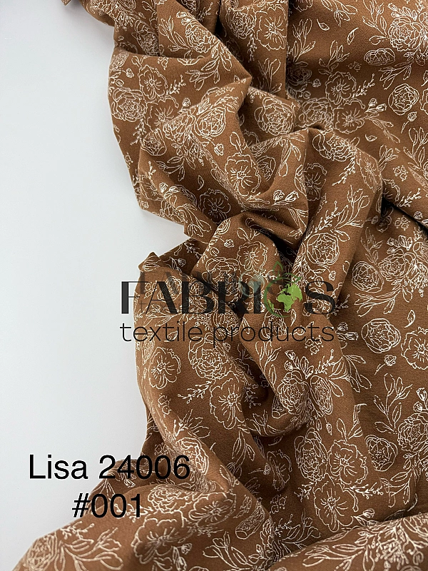 LISA 24006 C 001 Тепла бавовна принт квіти намальовані на коричневому 100% бавовна 150 см 150 грам/м