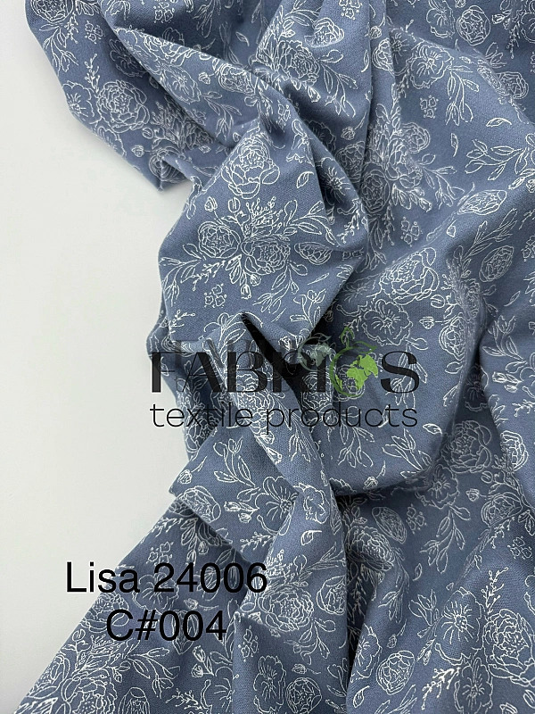 LISA 24006 C 004 Тепла бавовна принт квіти намальовані на блакитному 100% бавовна 150 см 150 грам/м.