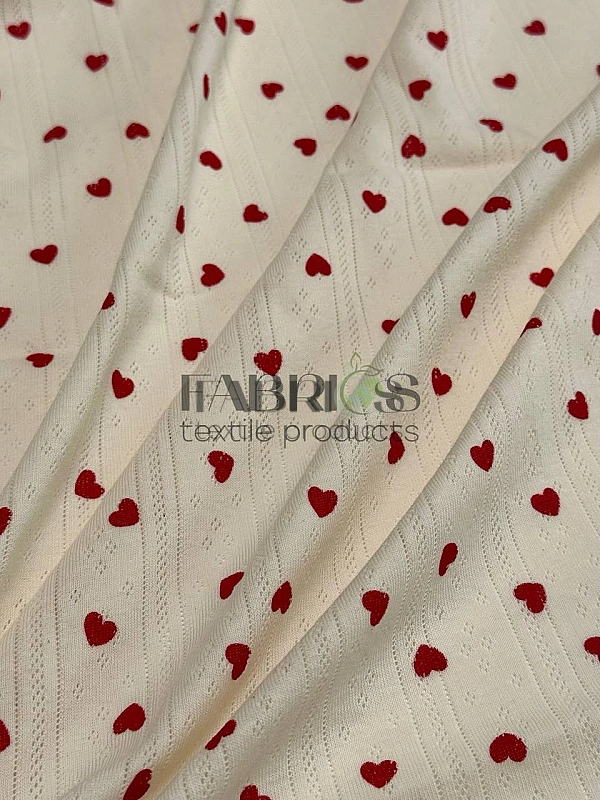 OCT 41 C 03 Ажурний трикотаж  принт LOVE сердечки коричневі на айворі 100% бавовна  175-180 см 170 г
