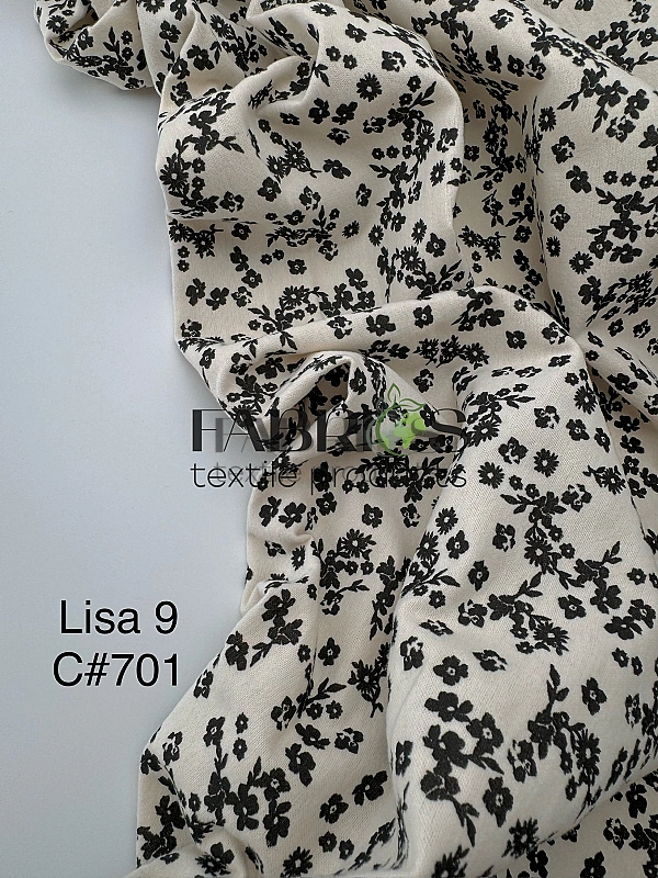 LISA-9 701 Тепла бавовна принт квіти чорні різні на айворі 100% бавовна 150 см 150 грам/м.кв.