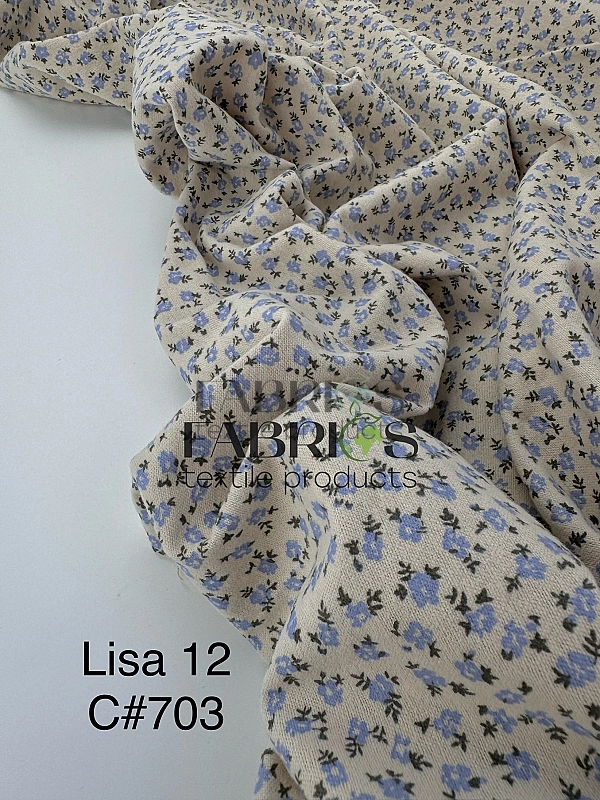 LISA-12 703 Тепла бавовна принт квіти дрібні блакитні на айворі 100% бавовна 150 см 150 грам/м.кв.