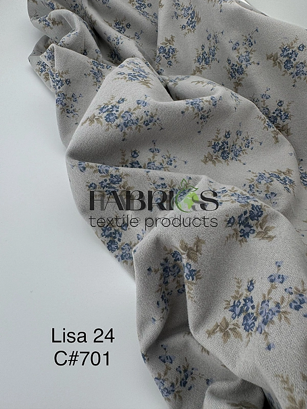 LISA-24 701 Тепла бавовна принт квіти блакитні букети на сірому 100% бавовна 150 см 150 грам/м.кв.
