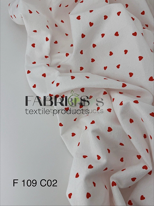 F 109 C02 фланель принт LOVE сердечки червоні дрібні на молочному 100% бавовна 150 см 150-160 грам/м