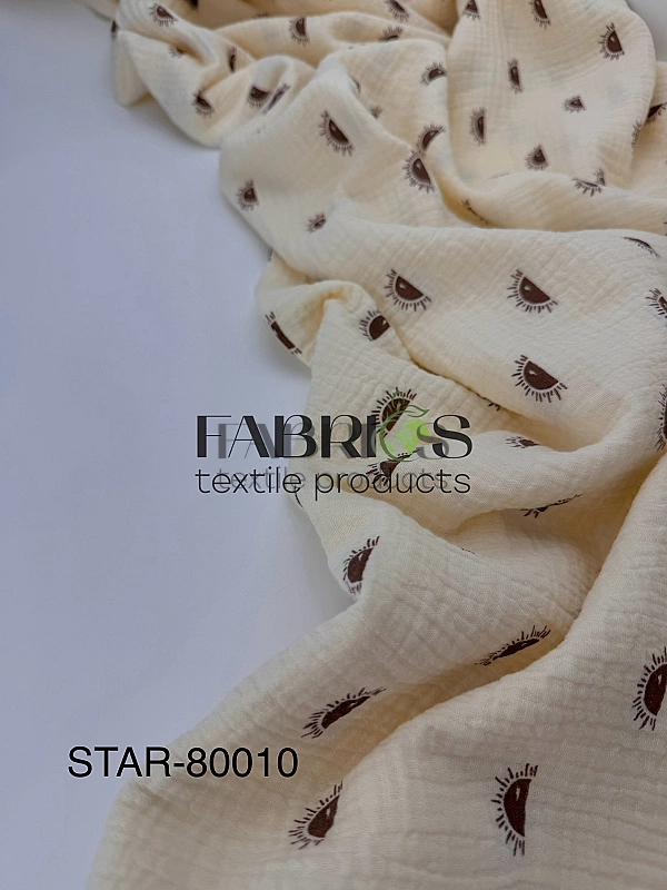 STAR-80010 | MUSLIN PRINTING-STAR-80010 Муслін жатка 2-х шаровий принт дитячий сонечко на айворі 100