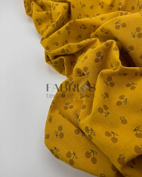 LISA 24007 C 003 Тепла бавовна принт фрукти,ягоди, овочі вишеньки на гірчичному 100% бавовна 150 см