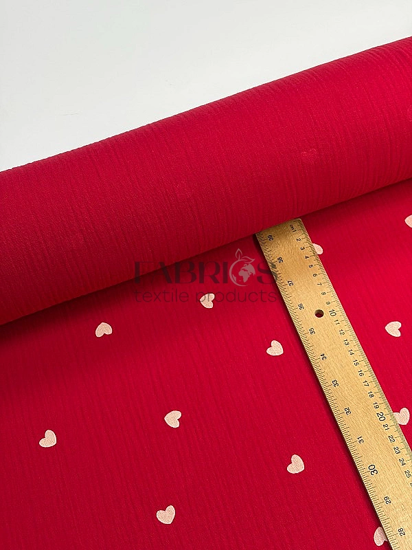 M 303 C36 Муслін 2-х шаровий принт LOVE сердечки середні білі на червоному 100% бавовна 135-140 см 1