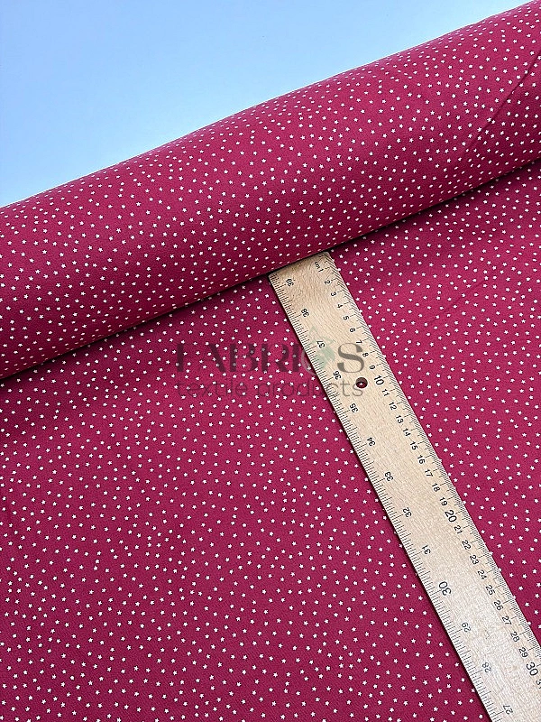 F 124 C33 фланель  принт геометричний зірочки дрібні білі на бордовому 100% бавовна  150 см 150-160