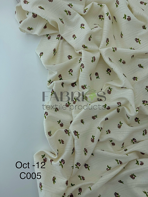 OCT12-C005 Ажурний трикотаж принт квіти півони перфорація смужка ромбі на айворі 100% бавовна 175-18
