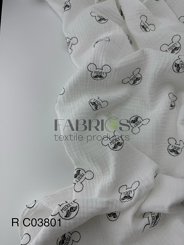 MR C03801 | RAINBOW-C03801 Муслін жатка 2-х шаровий принт звірята Міккі Мауси намальовані з вусами н
