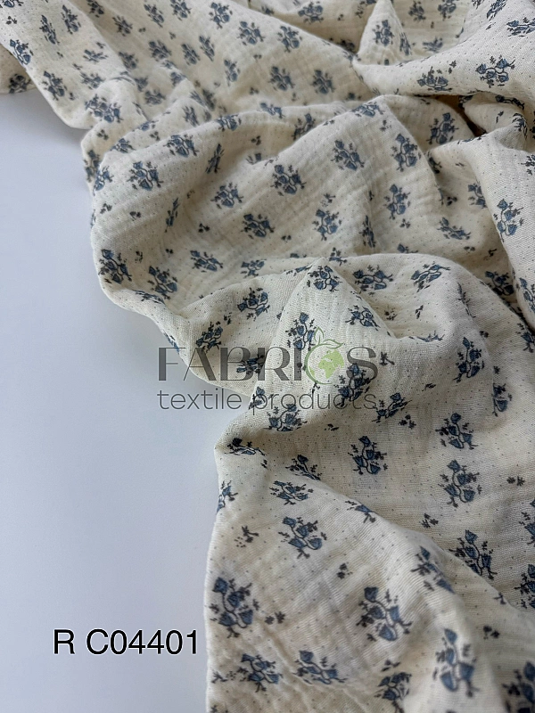 MR C04401 | RAINBOW-C04401 Муслін жатка 2-х шаровий принт квіти дзвіночки на айворі 100% бавовна 135