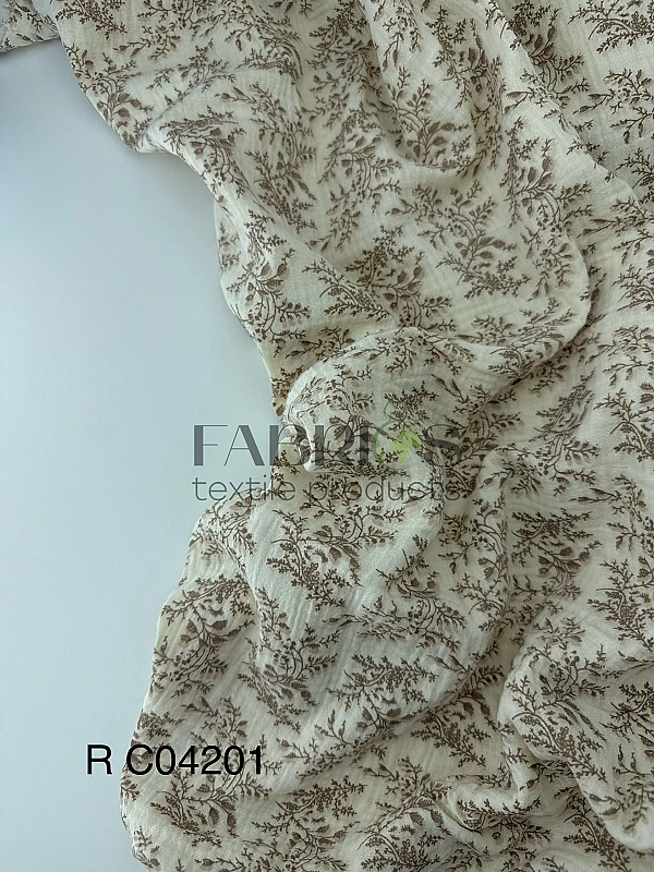 M 5039 C3 | RAINBOW-C04201 Муслін жатка 2-х шаровий принт квіти польові трави коричневі на айворі 10