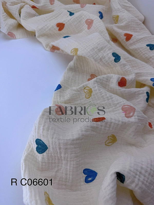 M 06601 C03 | RAINBOW-C06 Муслін жатка 2-х шаровий принт LOVE сердечки великі акварельні різнокольор