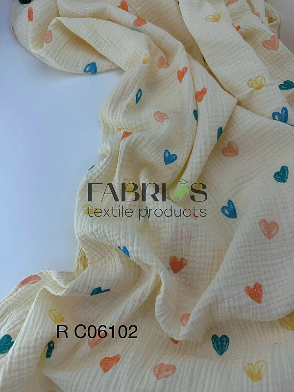 RAINBOW-C06102 Муслін 2-х шаровий принт LOVE сердечки великі акварельні різнокольорові на айворі 100