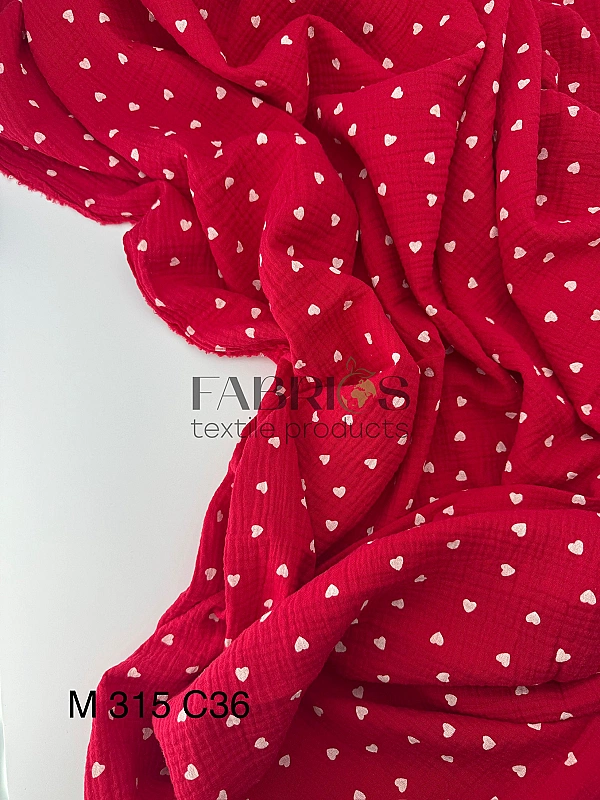 M 315 C36 Муслін 2-х шаровий принт LOVE сердечки дрібні білі на червоному 100% бавовна 135-140 см 12