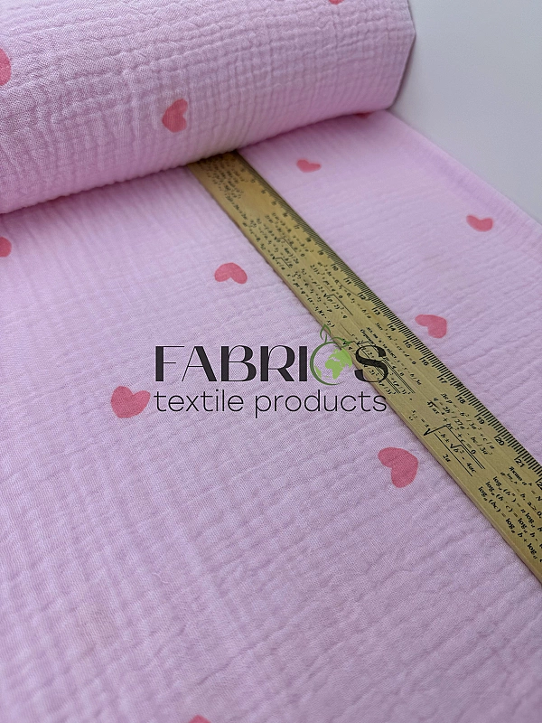 M 303 C16 Муслін жатка 2-х шаровий принт LOVE сердечки середні рожеві на рожевому 100% бавовна 135-1