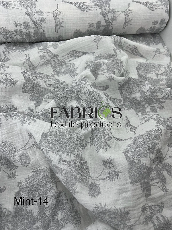 M 101 C2 Муслін жатка 2-х шаровий принт Діор Сафарі сірий на молочному 100% бавовна 135-140 см 125-1