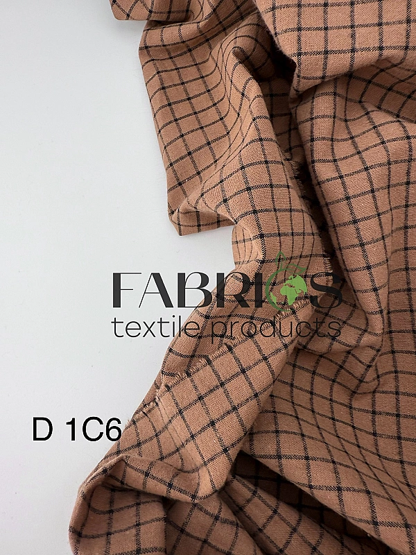 DENNIS 1C6 варена бавовна з начісом принт геометричний клітинка чорна на коричневому 100% бавовна 14