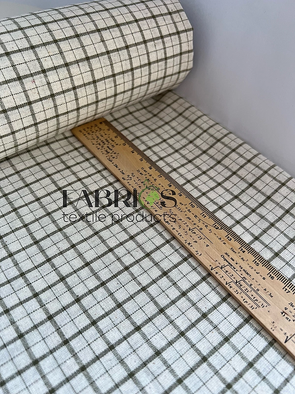 DENNIS-3C2 варена бавовна принт геометричний клітинка оливкова на молочному 100% бавовна 145-150 см
