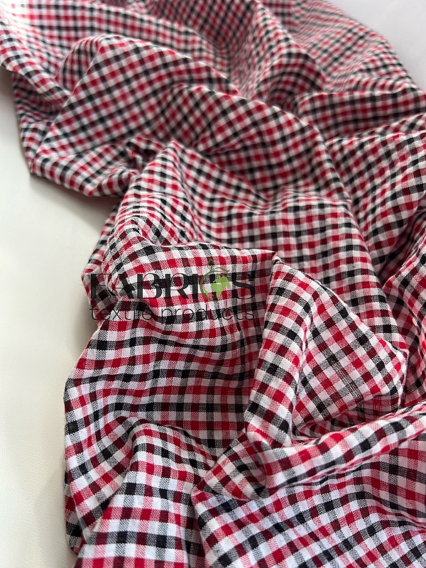 DENNIS-5C6 сорочкова тканина принт геометричний клітинка червоно-чорна 100% бавовна 145-150 см 110 г