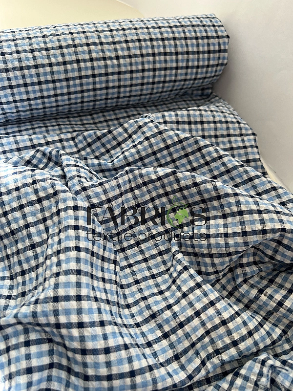 DENNIS-5C2 сорочкова тканина принт геометричний клітинка чорно-блакитна 100% бавовна 145-150 см 110