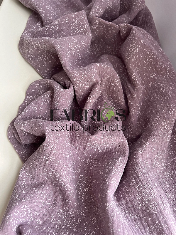 MM-F1-79 Муслін жатка 2-х шаровий принт квіти ромашкове поле на бузковому 100% бавовна 135-140 см 12