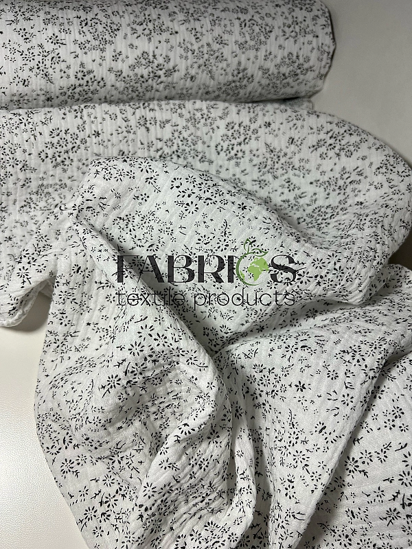 MM-F1-2 Муслін жатка 2-х шаровий принт квіти ромашкове поле на молочному 100% бавовна 135-140 см 125