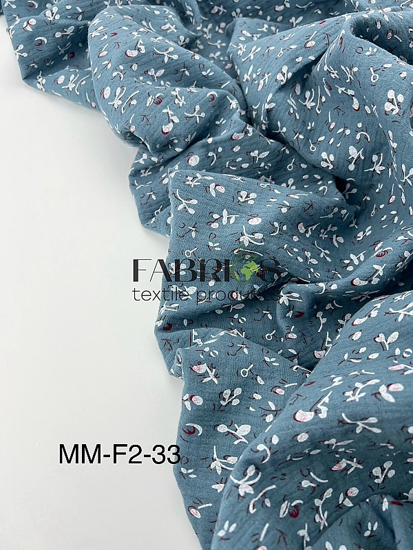 MM-F2-33 Муслін жатка 2-х шаровий принт квіти троянди на бірюзовому 100% бавовна 135-140 см 125-135