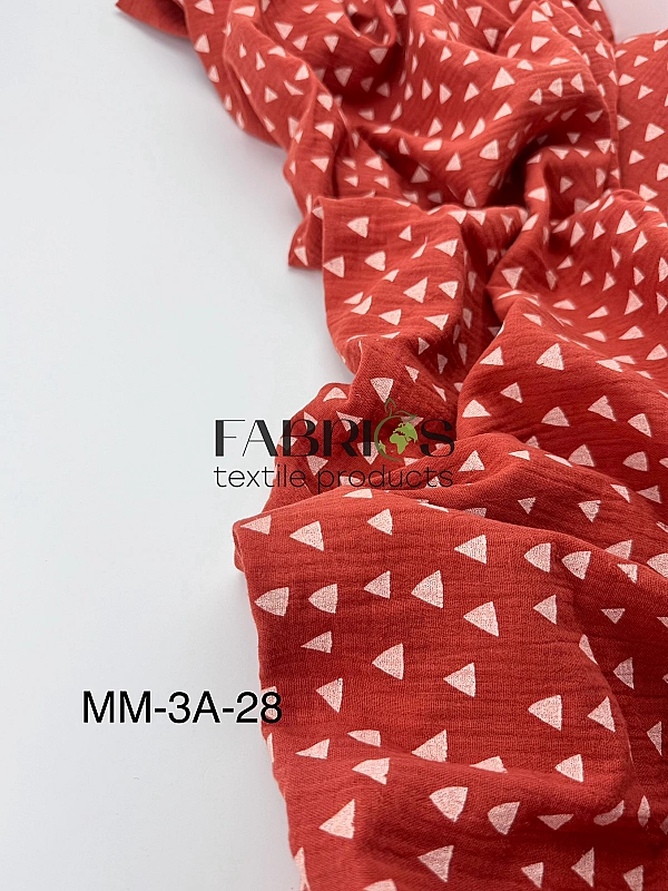MM-3A-28 Муслін жатка 2-х шаровий принт геометричний трикутники на цегляному 100% бавовна 135-140 см