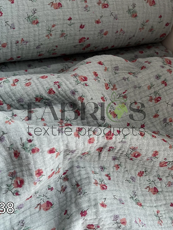 M19C38 Муслін жатка 2-х шаровий принт квіти акварельні на шавлії 100% бавовна 135-140 см 125-135 гра