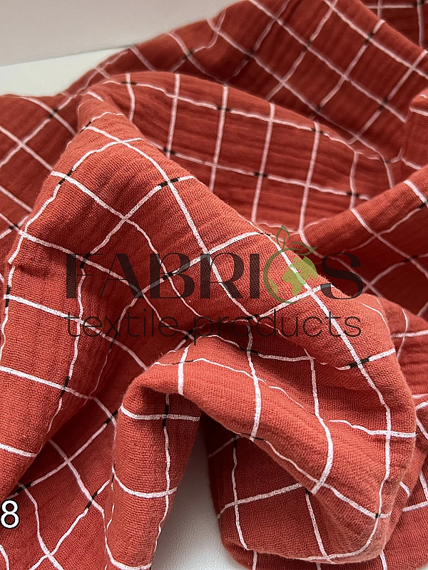 M20C28 Муслін жатка 2-х шаровий принт геометричний клітинка на цегляному 100% бавовна 135-140 см 125