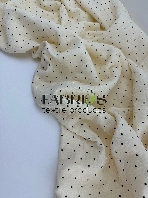 MM R3-C3 Муслін жатка 2-х шаровий принт геометричний горошки чорні дрібні на айворі 100% бавовна 135